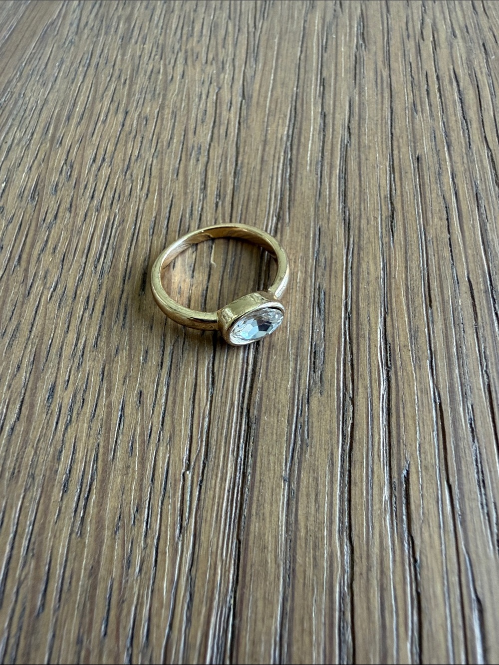 Gold-Tone Ring with Clear Oval Crystal
